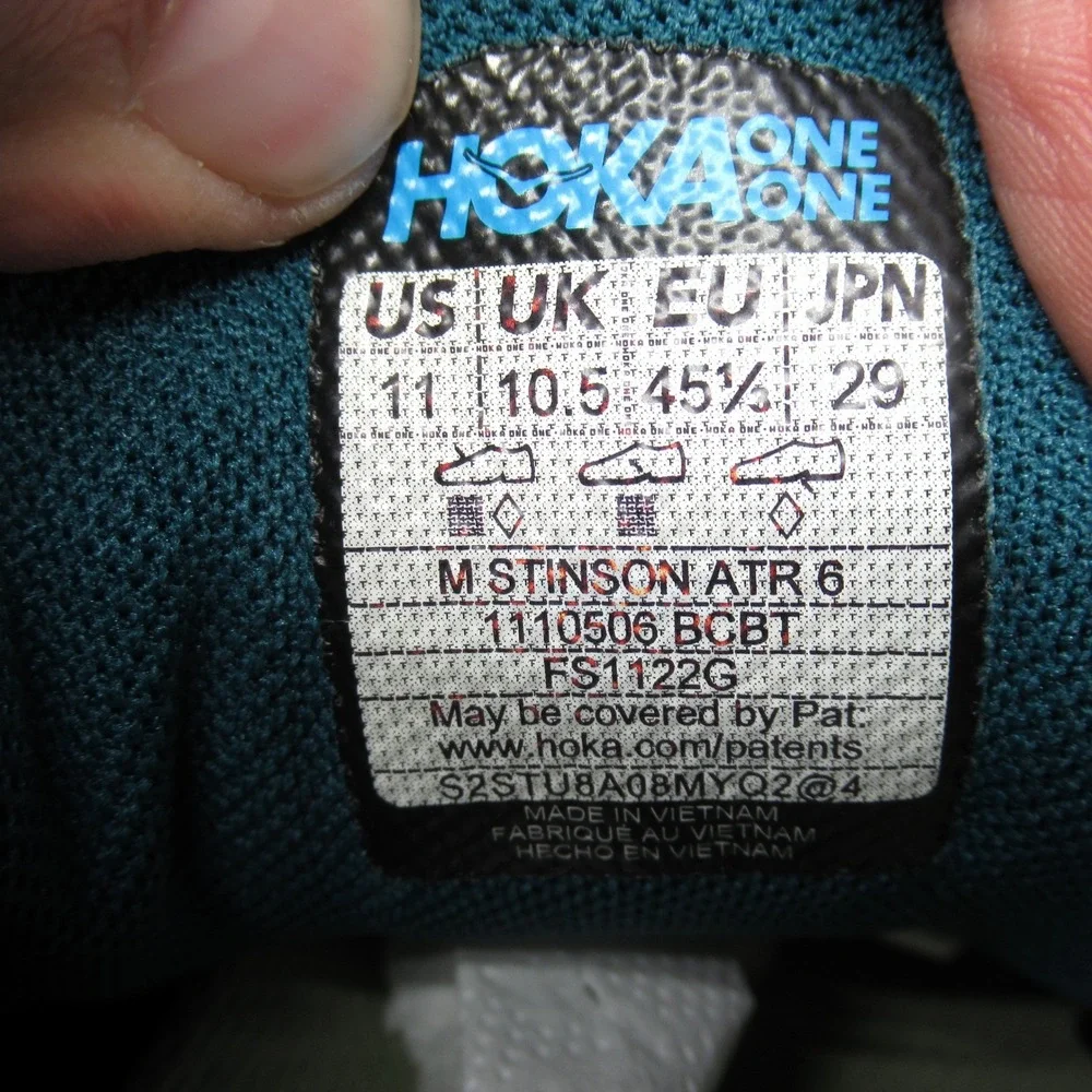 Hoka Running Shoes Men 11 Sea Blue Stinson ATR 6 Trail Lightweight Athletic